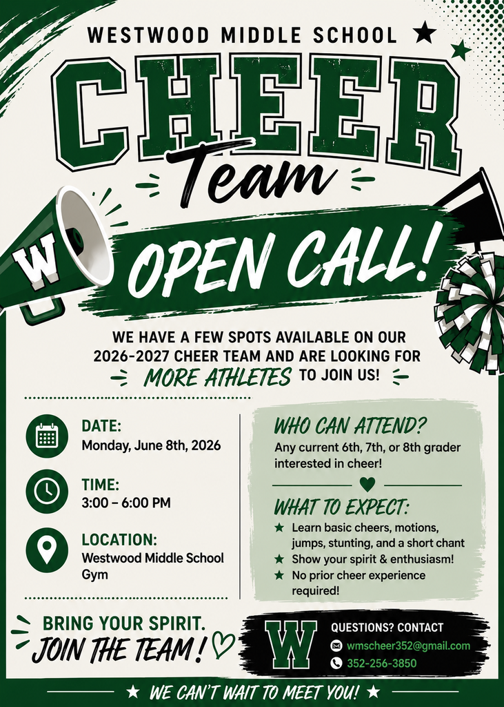 Westwood Middle School Cheer Team Open Call – June 8, 2026 📣💚