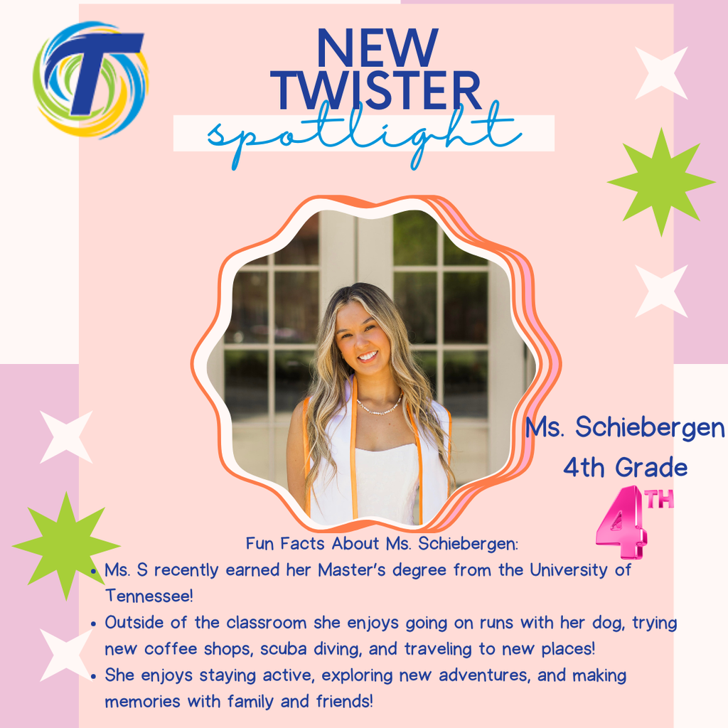 pink and purple background with headshot of teacher