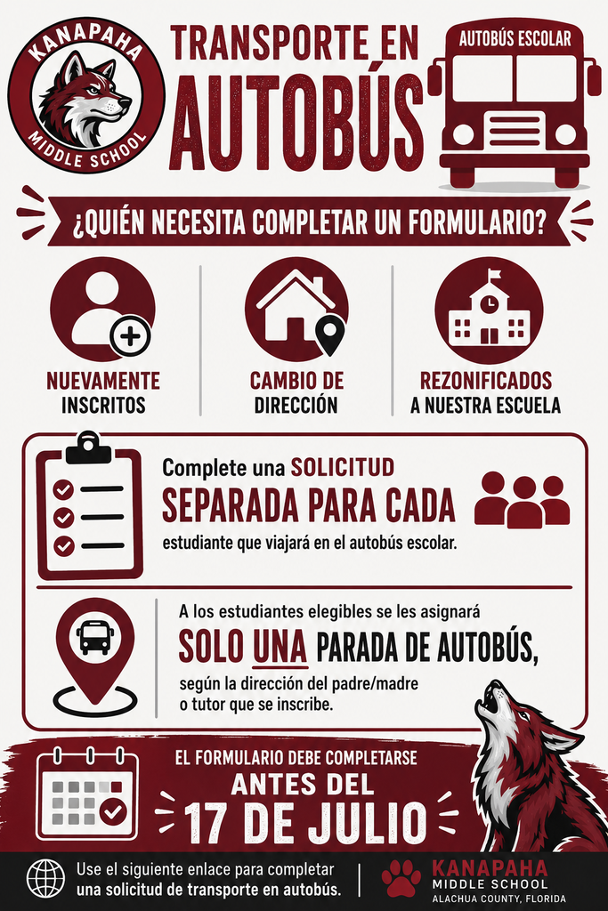 Flyer written in Spanish for families on how to obtain bus transportation