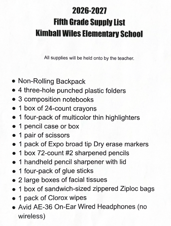 5th Grade List