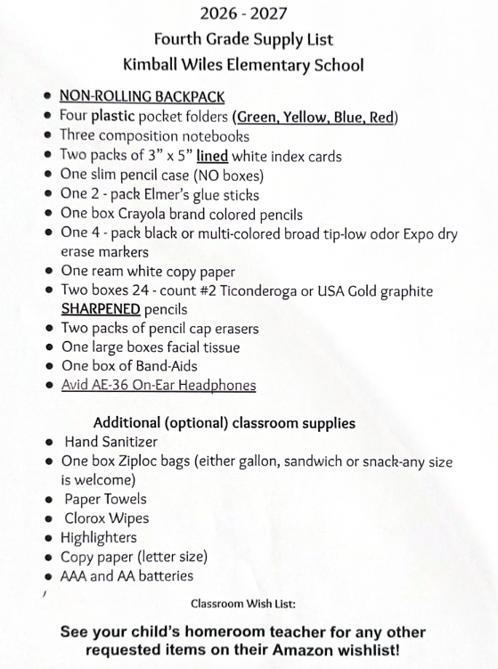 4th Grade List