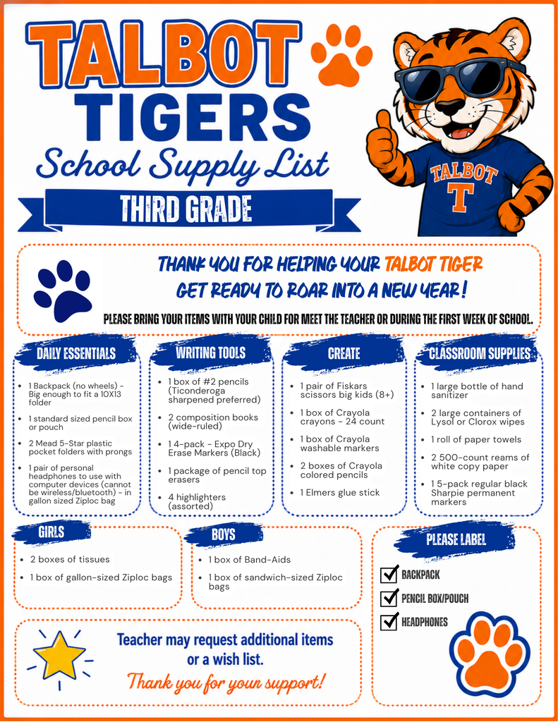 Third Grade Supply List