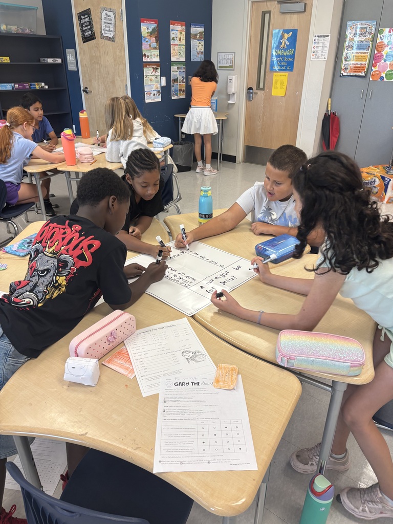 group of 4 students working at desks