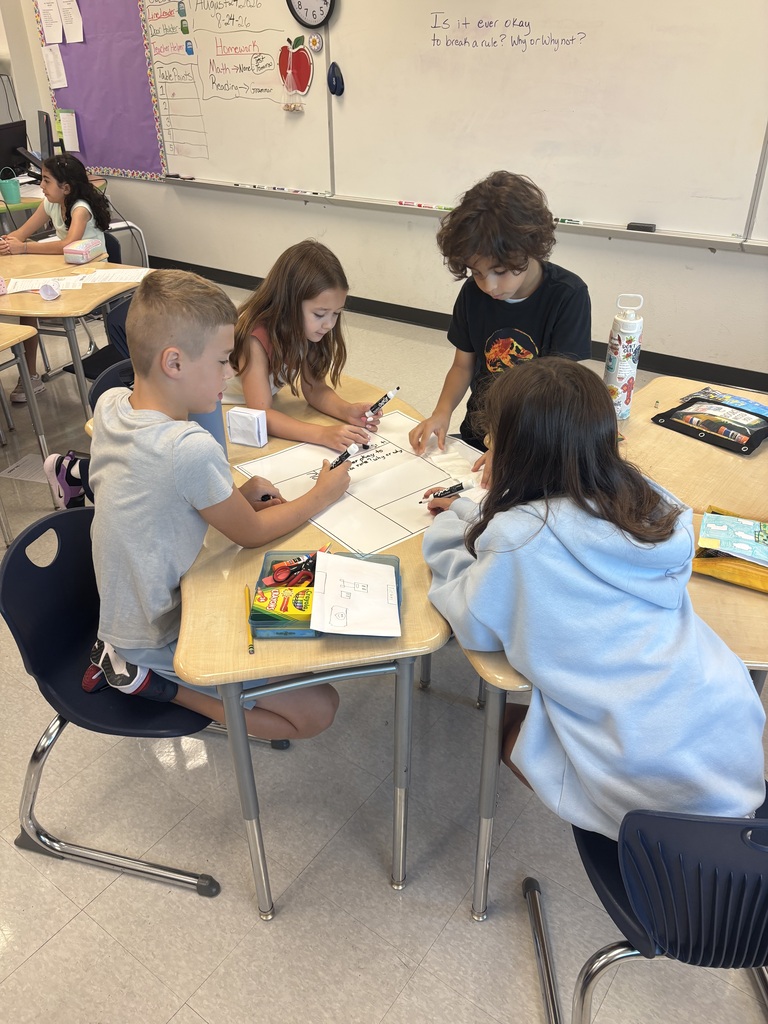 group of four students working