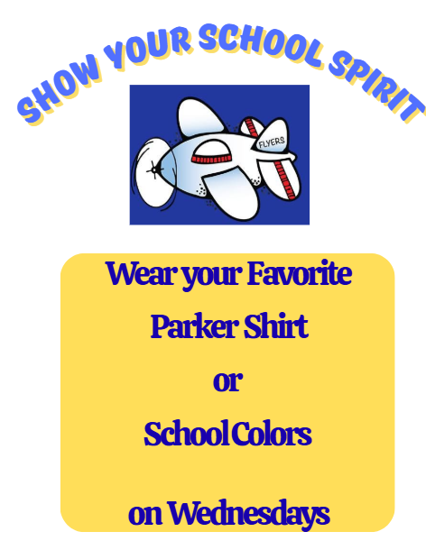 Flyer plane in blue background with text about school spirit day