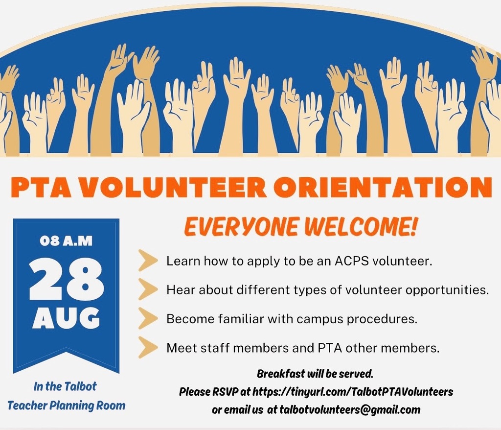 PTA Volunteer Orientation - August 28th at 8 a.m.