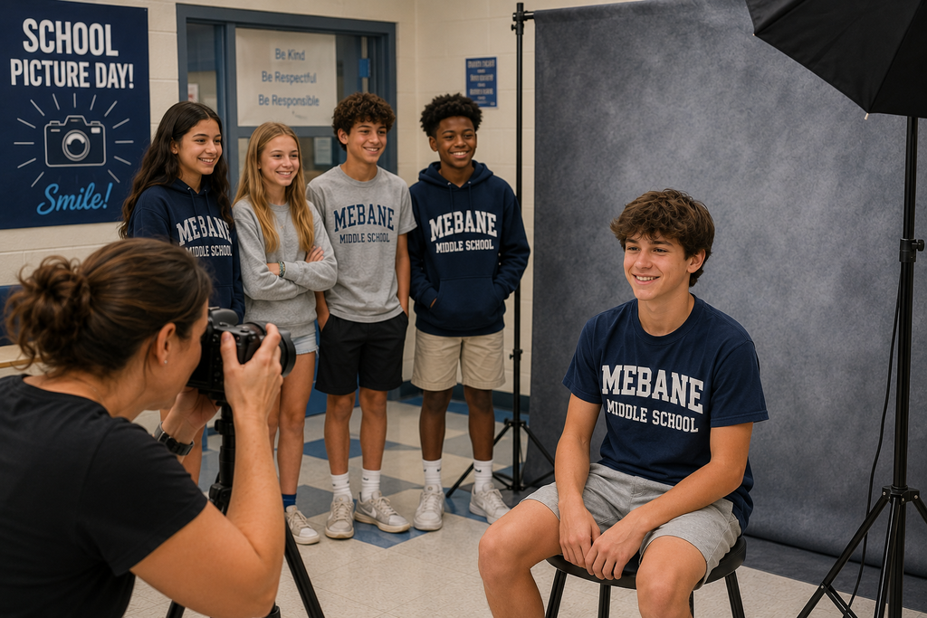 Student taking a photo while others wait.