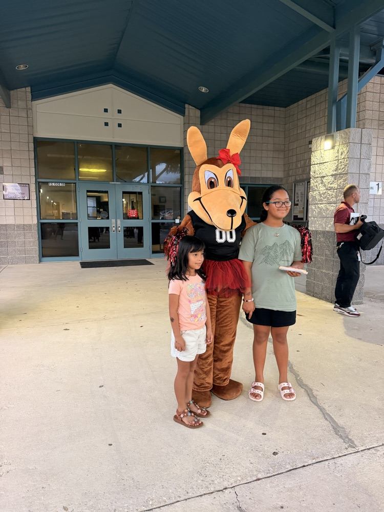 mascot with two girls
