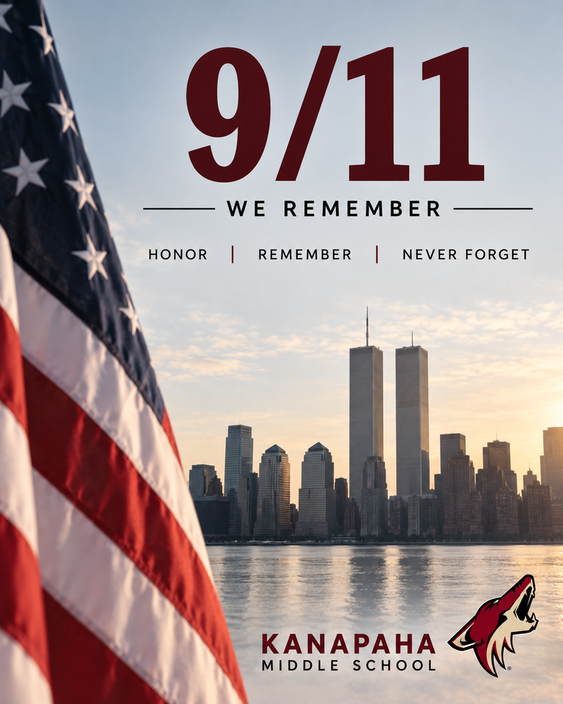 9/11 graphic with the twin towers in background and american flag