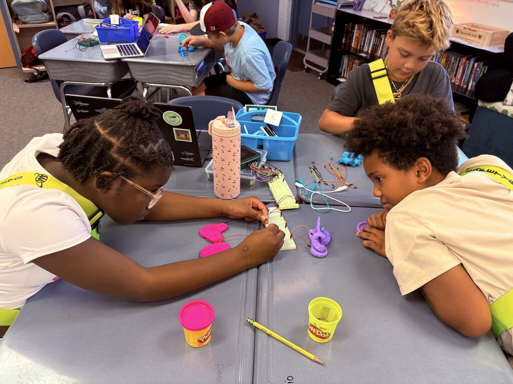 students working with circuits