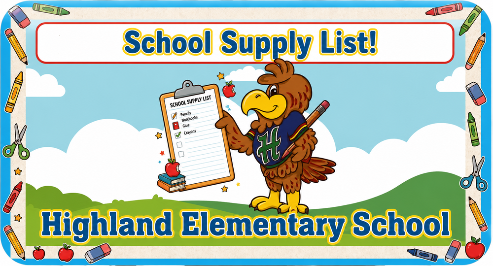 hawk looking at a clipboard of a supply list. banner says coming soon: school supply list