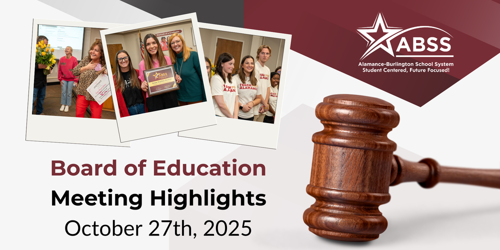 Board of Education Meeting Highlights October 27th, 2025 with three photographs of recognized individuals