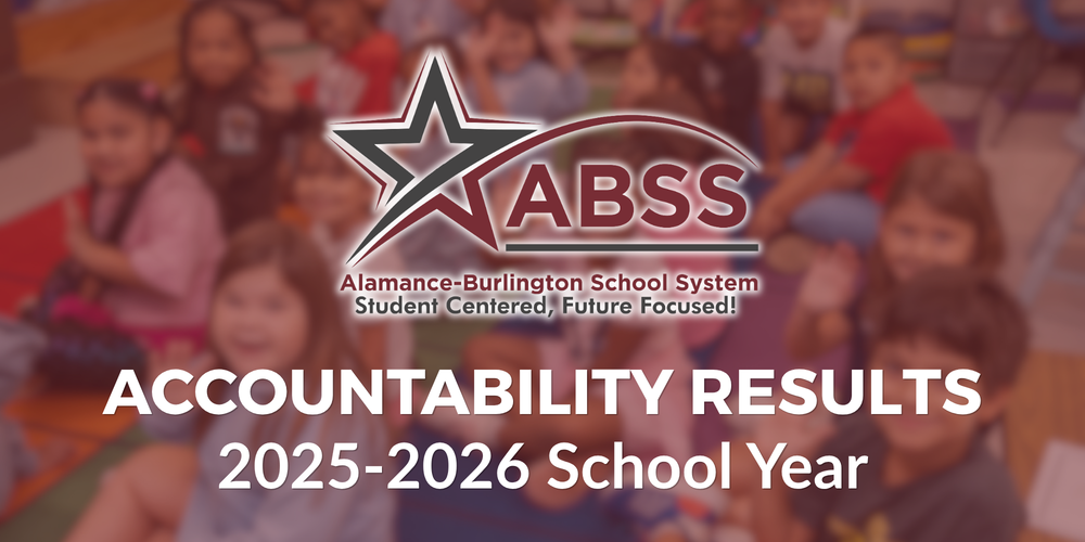 A blurred photograph of smiling elementary students on a classroom carpet.  There is a maroon color overlaying the photo, with a large ABSS logo and white text, "Accountability Results" at the bottom.