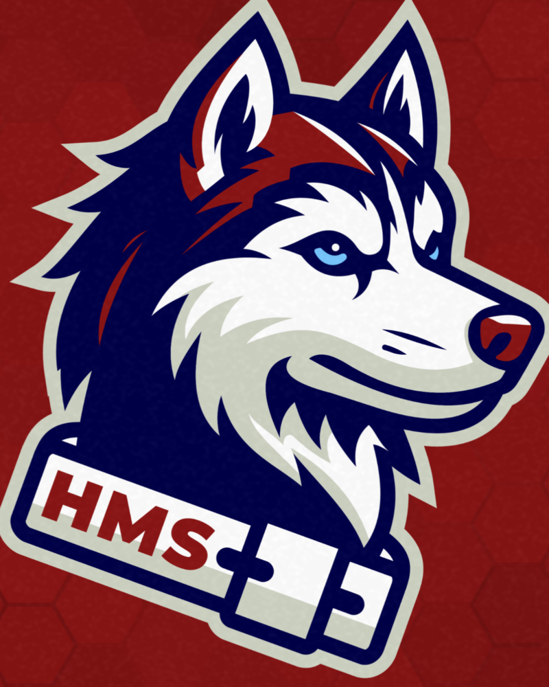 Maroon and Navy Husky Mascot