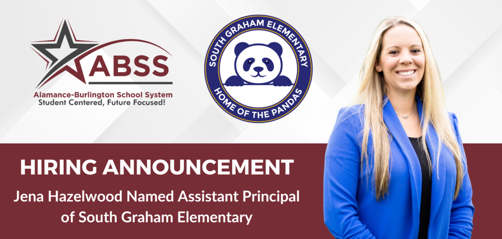 Website announcement banner for Jena Hazelwood named Assistant Principal of South Graham Elementary
