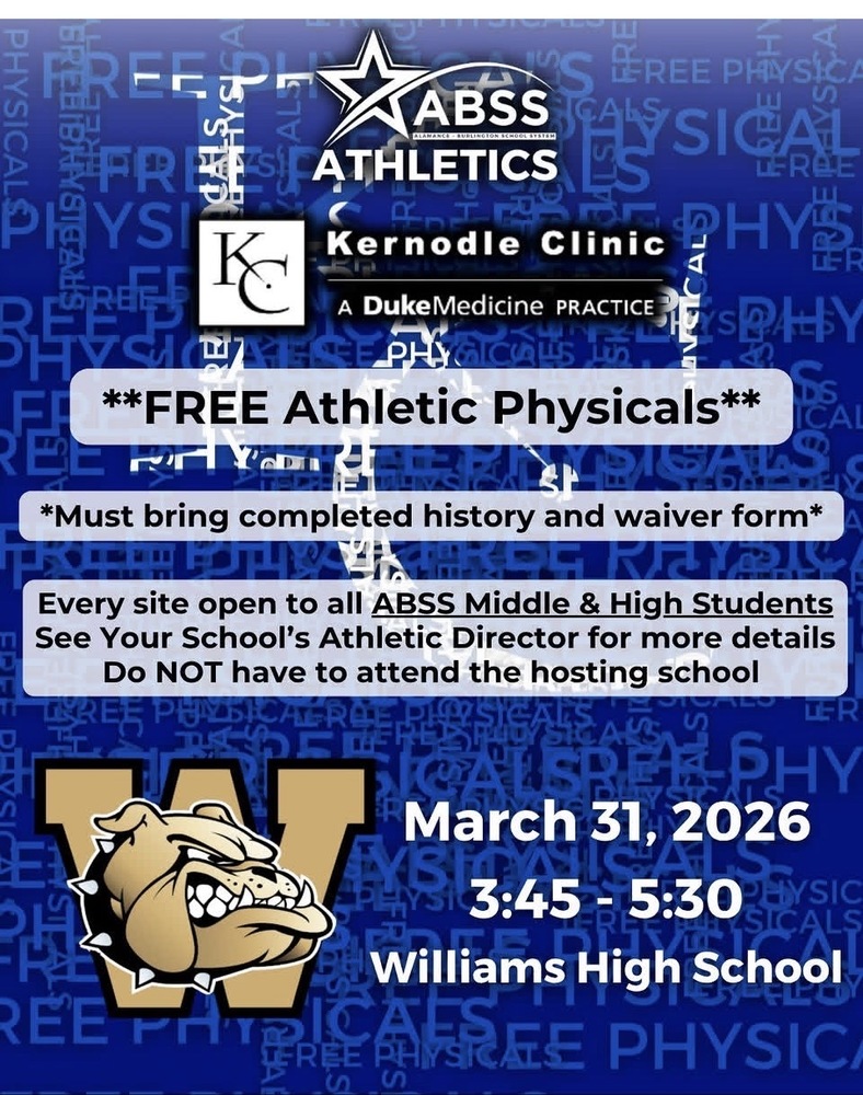 Free Athletic Physical - Williams High School, March 31,  3:45-5:30