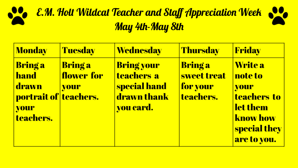 May 4th-8th Teacher Appreciation Week