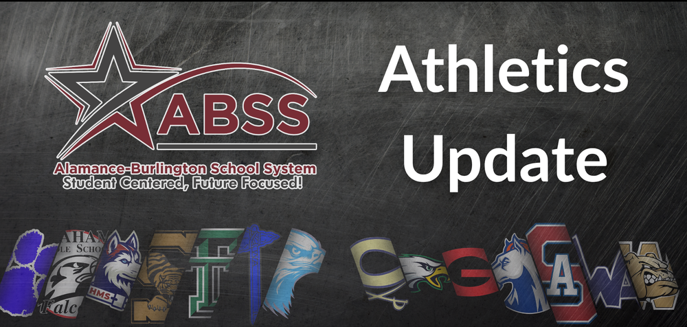 ABSS Athletics banner with all school logos on a chalkboard background