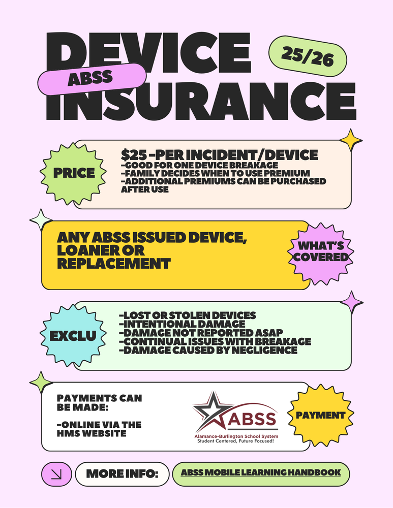 colorful flyer for abss device insurance