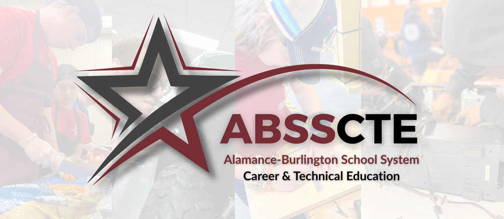 ABSS Career & Technical Education logo with four photographs in the background showcasing various CTE classes
