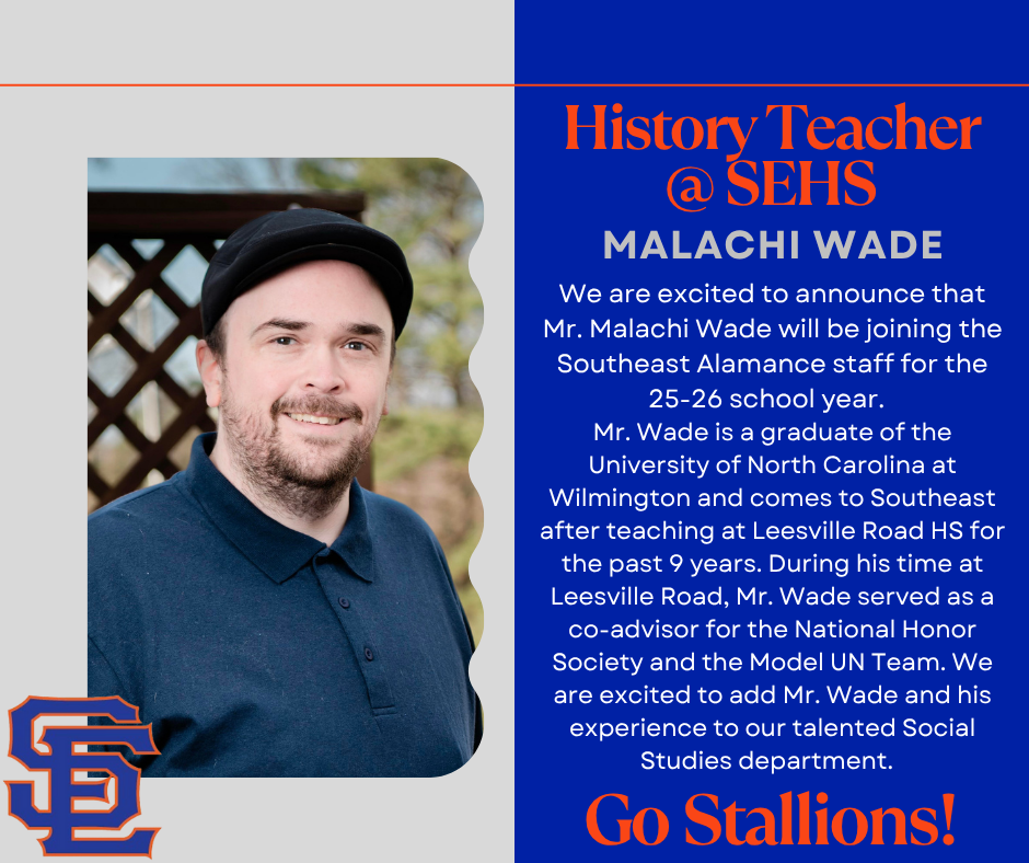 Introducing Mr. Malachi Wade at a teacher to Southeast Alamance High School.