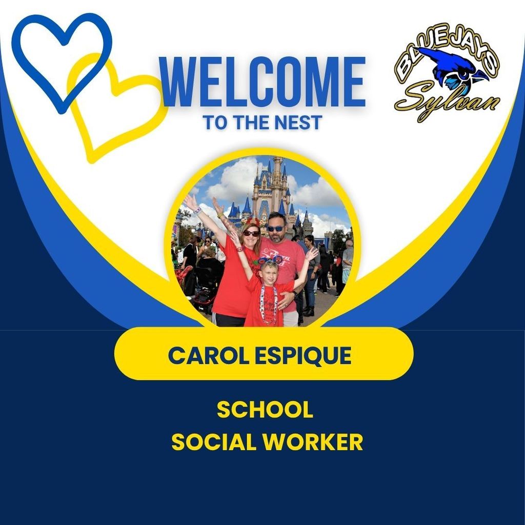 It's a Wonderful Wednesday to welcome some of our new Blue Jays to the Nest! Hello! I am Carol Espique, and I am excited to be back at Sylvan Elementary. I started here in 2021 and fell in love with the community and students. This year I will be split with Sylvan and Southern Middle School, which our Blue Jays feed into so I am blessed to be with these kiddos from Kindergarten to 8th grade. My husband is retired military and works at NC A&T with future Air Force leaders. We have been married for 11 years. Our son Nolan is 9 years old and loves anything yellow or Disney. He and I are Disney fans, and my husband is a good sport. We love to travel, go to concerts, and attend sporting events.