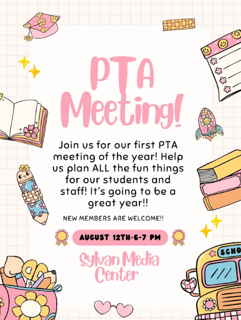 Don't forget, tonight is our first PTA Meeting! Come out and see how you can support Sylvan being the best school in the county!