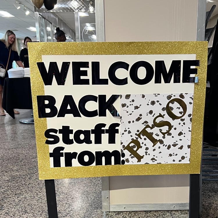welcome back staff sign with gold border