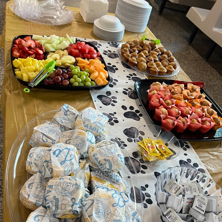 breakfast foods on a black tablecloth