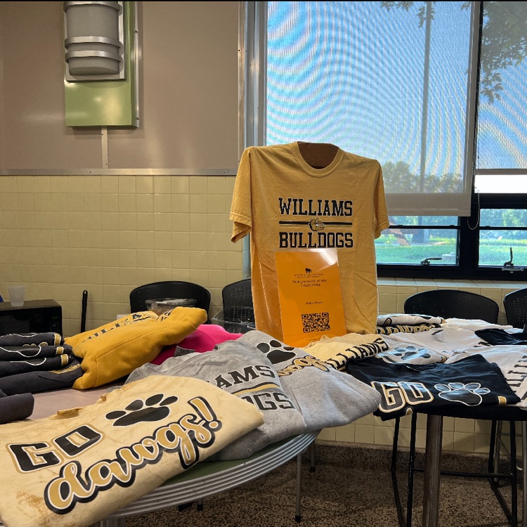 bulldog spirit wear samples on tables