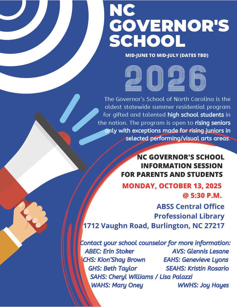 Flyer for the NC Governor's School with the same information contained in this post.