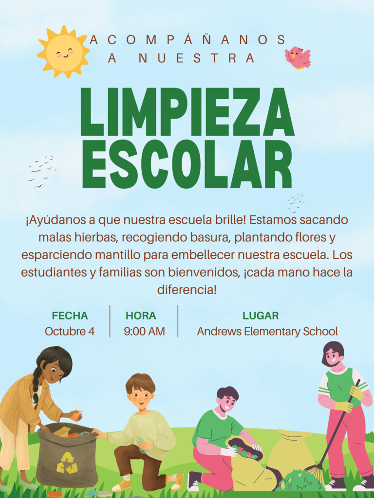 Flyer with children and adults working on a garden. 