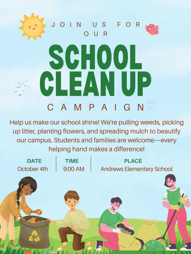Flyer with children and adults working on a garden. 