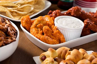 Snack foods arranged on a table