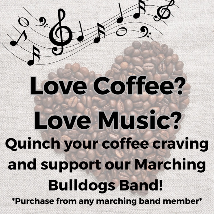 gray background with coffee beans in a heart shape and black writing and black music notes