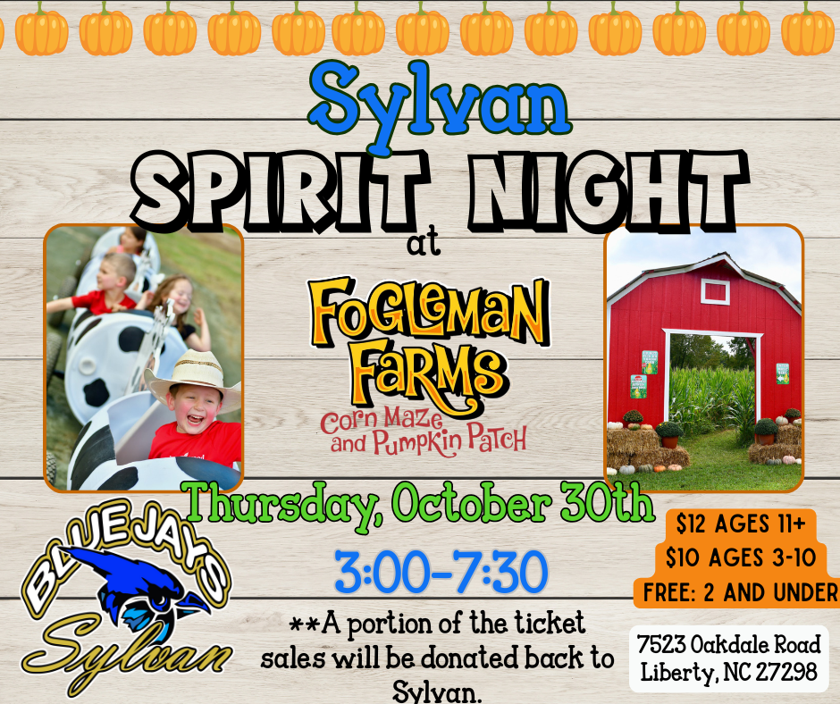 ATTENTION BLUE JAY FAMILIES! Due to the weather, tonight's spirit night at Fogleman Farms has been rescheduled for Thursday, October 30th! We hope to see you there!