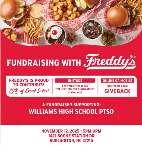 Red and white flyer with burgers, shakes, hot dogs, and ice cream custard treats. 