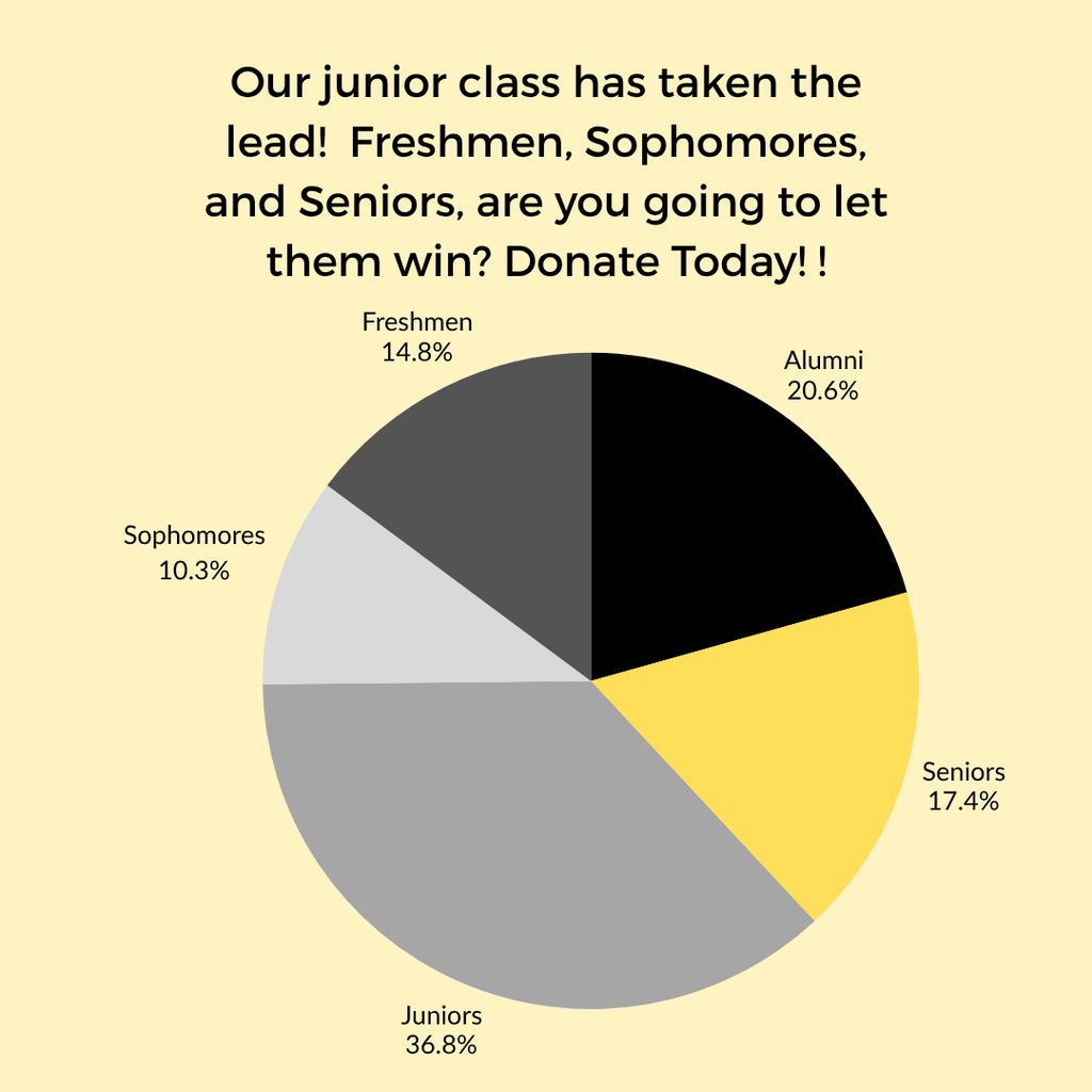 Yellow background with grey, yellow, black pie chart