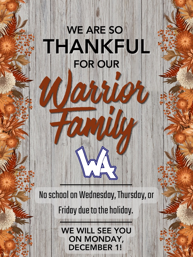 no school Wednesday-Friday, back in session on Dec 1! 