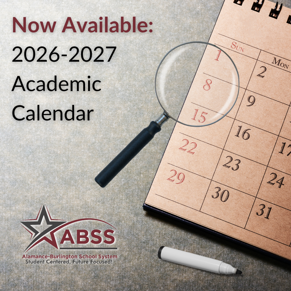 Calendar graphic with ABSS logo and text Now Available: 2026-2027 Academic Calendar