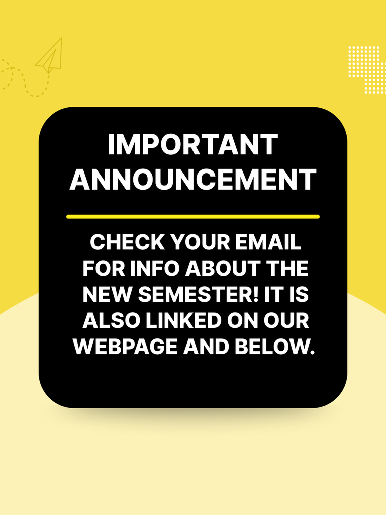 Yellow graphic background with black square with white writing. 