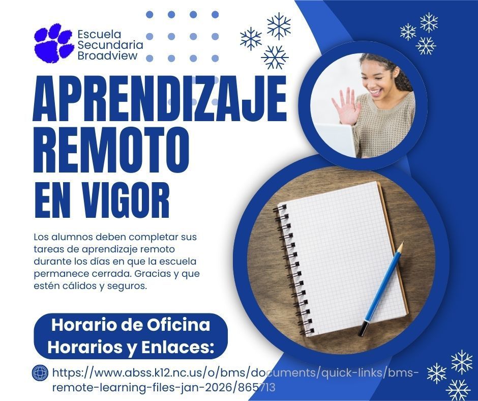 Aprendizaje Remoto En Vigor. Los alumnos deben completar sus tareas de aprendizaje remoto durante los días en que la escuela permanece cerrada. Gracias y que estén cálidos y seguros. Horario de Oficina Horarios y Enlaces: