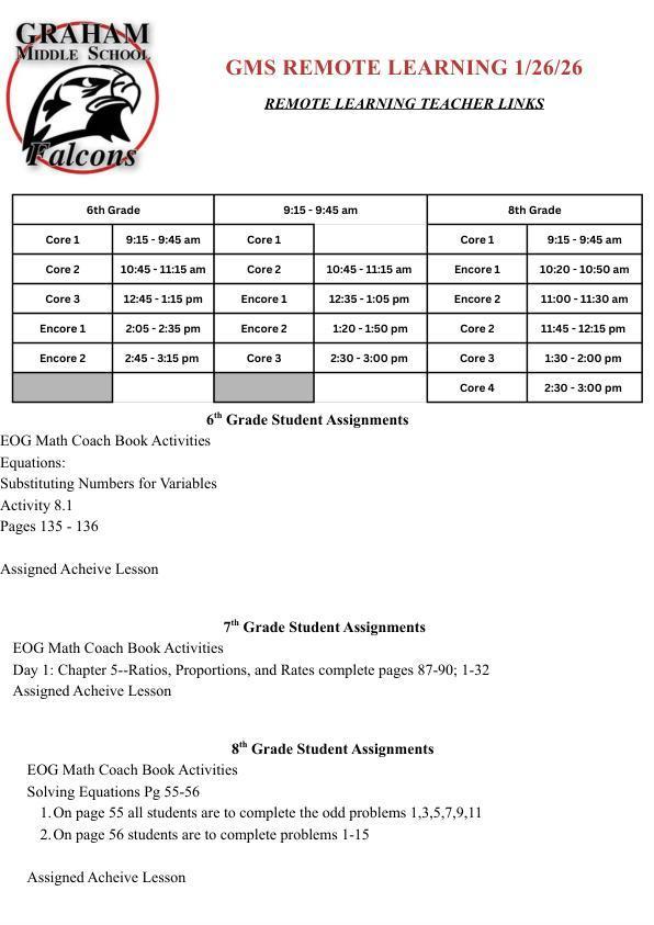 GMS Remote Learning Schedule