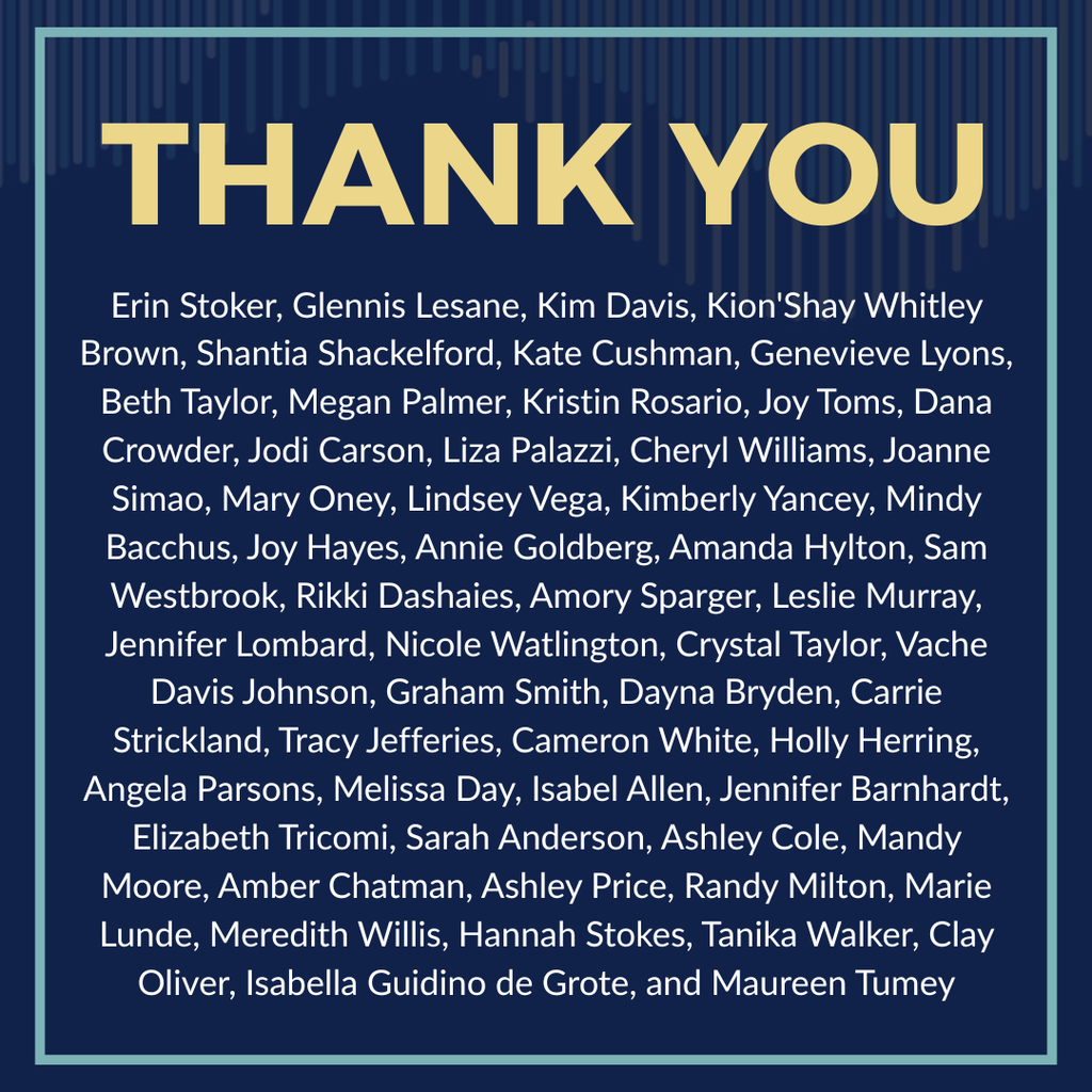 Names of all the district school counselors and interns: Erin Stoker, Glennis Lesane, Kim Davis, Kion'Shay Whitley Brown, Shantia Shackelford, Kate Cushman, Genevieve Lyons, Beth Taylor, Megan Palmer, Kristin Rosario, Joy Toms, Dana Crowder, Jodi Carson, Liza Palazzi, Cheryl Williams, Joanne Simao, Mary Oney, Lindsey Vega, Kimberly Yancey, Mindy Bacchus, Joy Hayes, Annie Goldberg, Amanda Hylton, Sam Westbrook, Rikki Dashaies, Amory Sparger, Leslie Murray, Jennifer Lombard, Nicole Watlington, Crystal Taylor, Vache Davis Johnson, Graham Smith, Dayna Bryden, Carrie Strickland, Tracy Jefferies, Cameron White, Holly Herring, Angela Parsons, Melissa Day, Isabel Allen, Jennifer Barnhardt, Elizabeth Tricomi, Sarah Anderson, Ashley Cole, Mandy Moore, Amber Chatman, Ashley Price, Randy Milton, Marie Lunde, Meredith Willis, Hannah Stokes, Tanika Walker, Clay Oliver, Isabella Guidino de Grote, and Maureen Tumey
