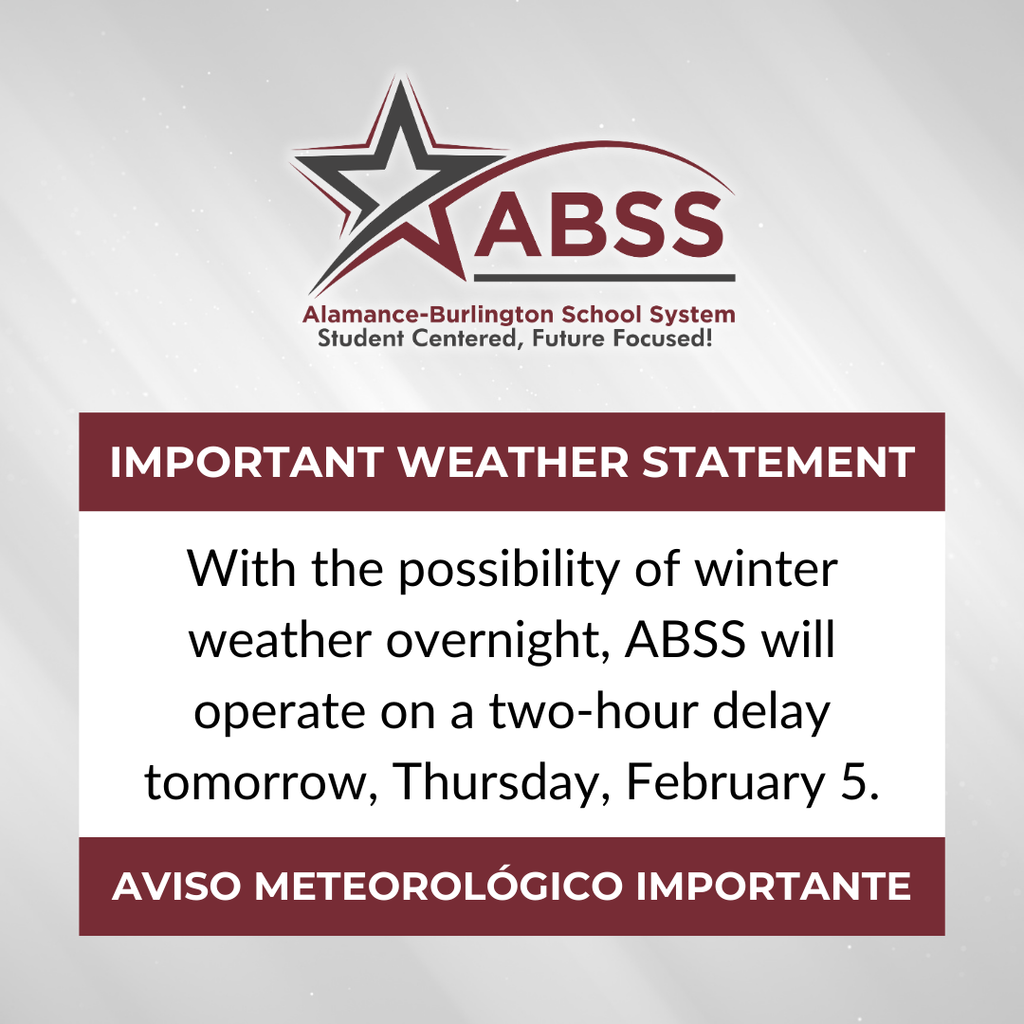 Alert message indicating two hour delay for February 5, 2026