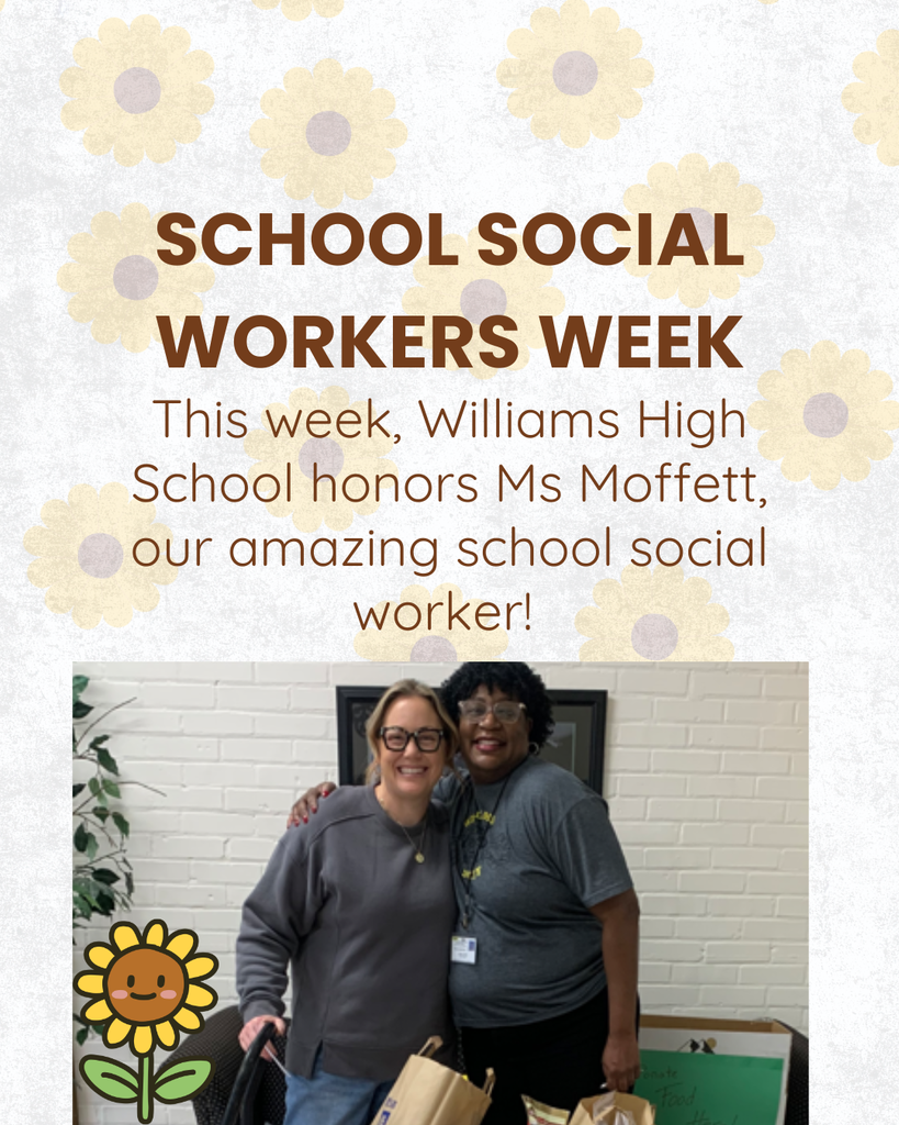 Ms Moffit, right, with a parent, Allison Baker, left with a sunflower in the corner and brown letters above, and sunflowers in the background. 