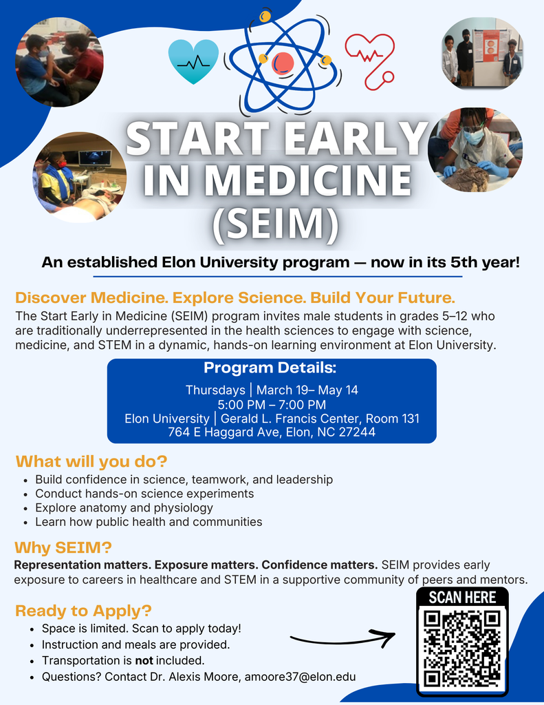 Start Early In Medicine (SEIM) Flyer with information and QR code