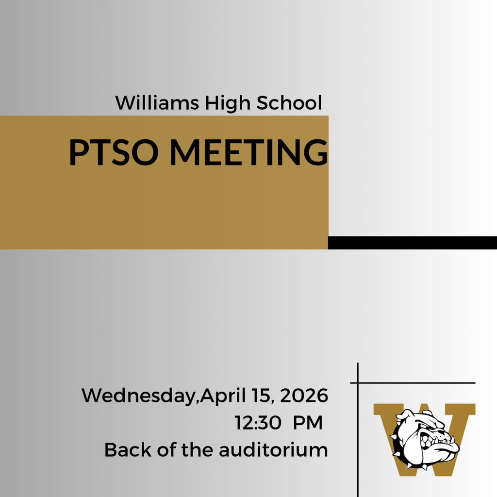 Grey to white gradient background with black words and a gold box and the WHS logo with a bulldog head.