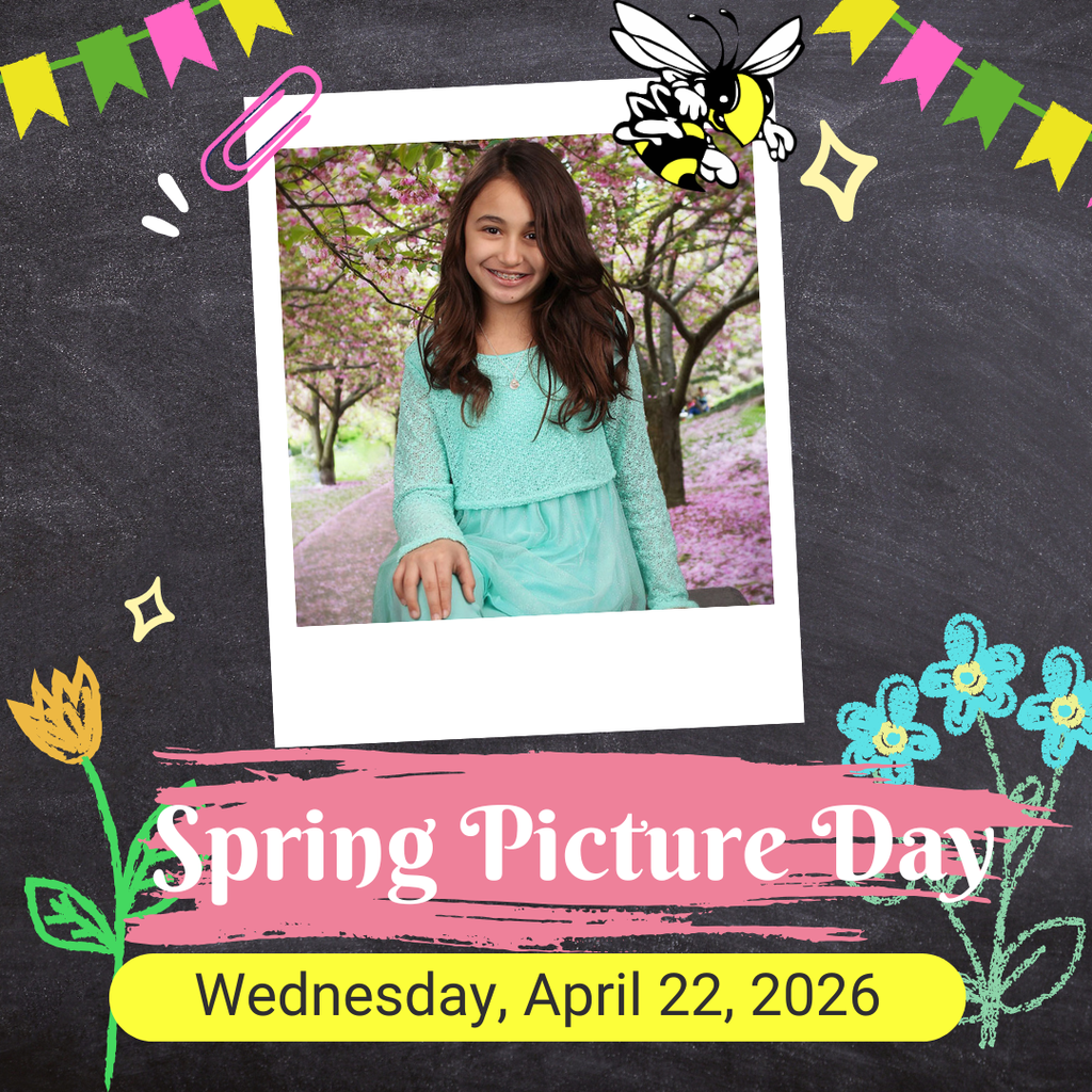 Picture of student, graphics of flowers