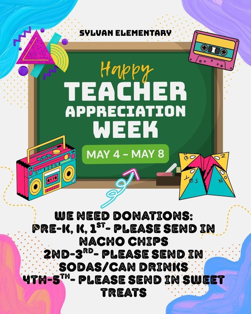 Teacher Appreciation Week is next week! We are looking for donations to help us spoil our staff. Please check out the flyer and send in donations if you can!